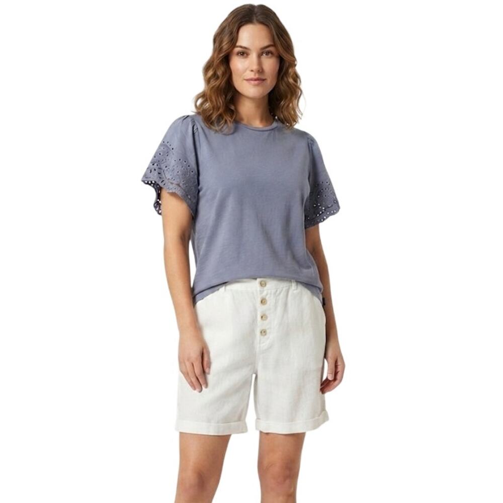 GAP Women's Eyelet Flutter Short Sleeve Scoop Neck Shirt Top Large